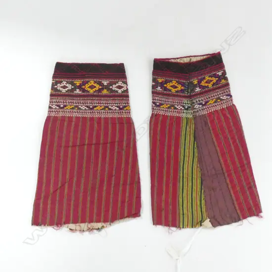 A pair of woven and embroidered Tekke Turkoman cuffs.